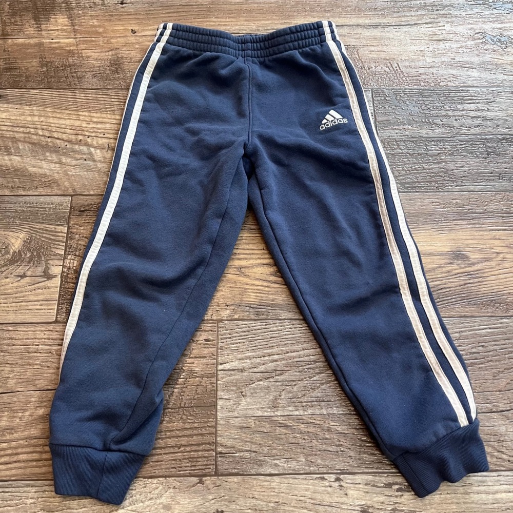Adidas Kids Navy Blue 3-Stripe Fleece Joggers Sweatpants Size 5 Regular Fit